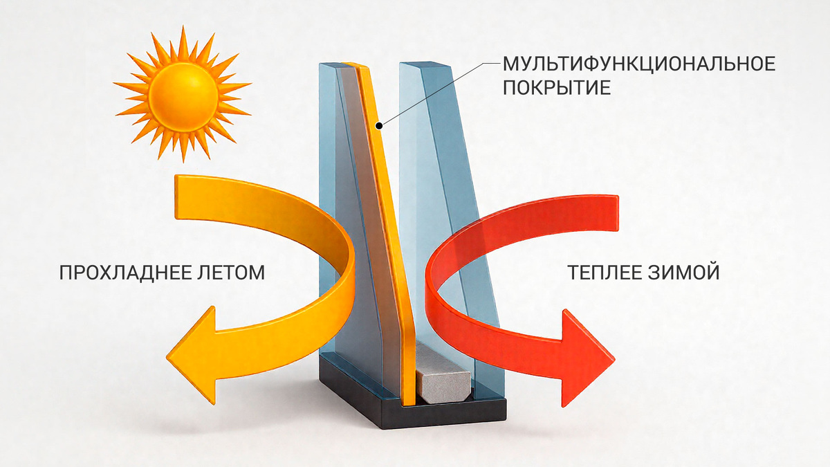 Работа окна с мультифункциональным стеклом