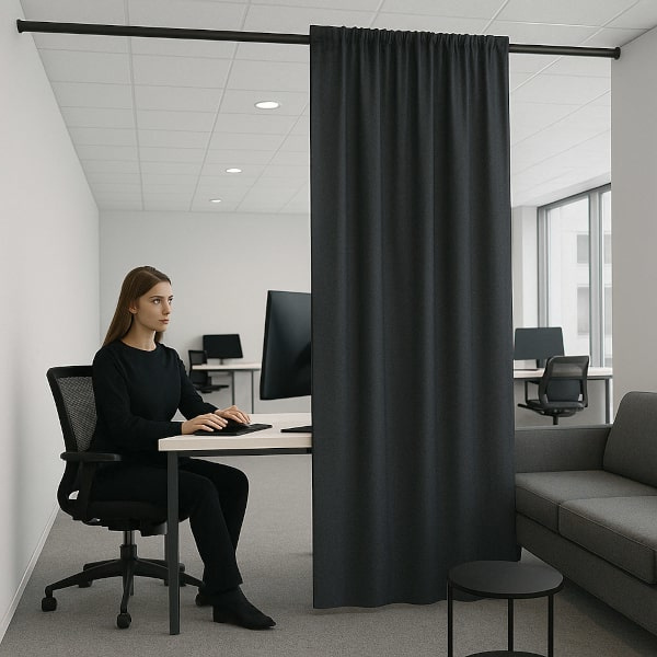 Зонирование шторой офисного пространства