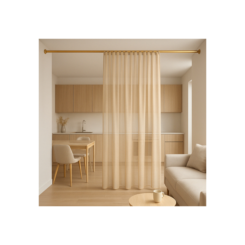 Зонирование шторой кухни и гостинной зоны