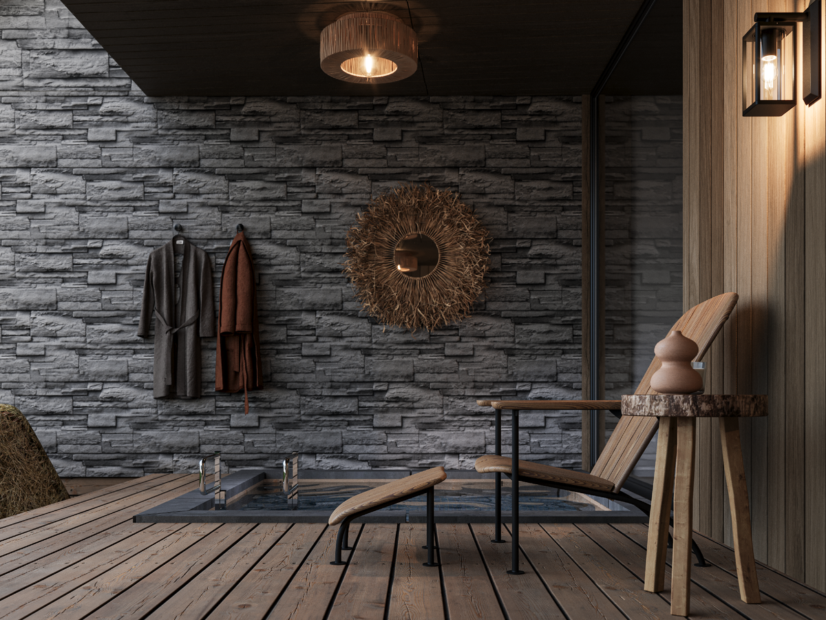 Экстерьер банного комплекса в гольфе-клубе «Strawberry Fields»