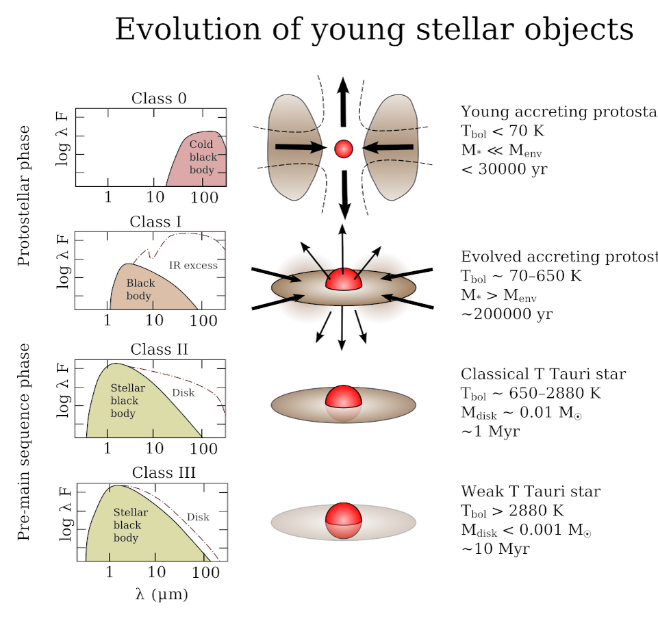 Стадии эволюции протозвёзд и звёзд до главной последовательности.
