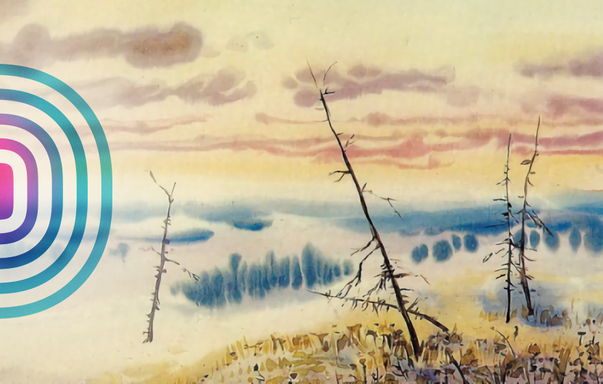 Морозное утро (1989. Бумага, акварель. 52,7х39,4. Фонд Таймырского краеведческого музея)