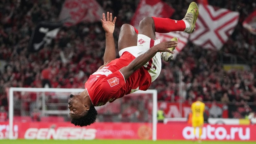     Маркиньос празднует первый гол за «Спартак» РИА Новости Александр Вильф