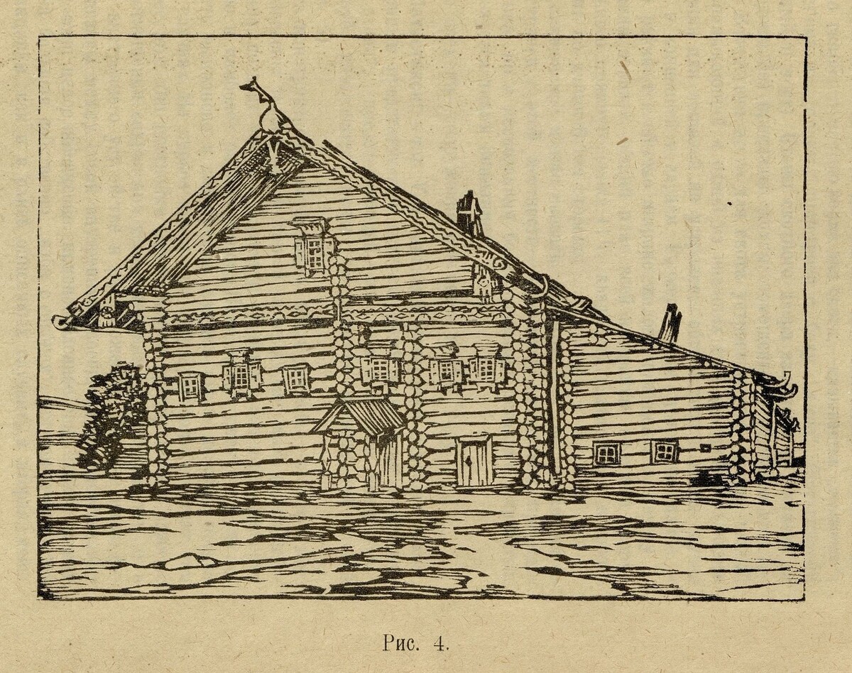 Крестьянская изба на севере. Иллюстрация: Крестьянская изба на севере России. (Тотемский край) / Д. П. Осипов ; Гравюры художника Е. И. Праведникова