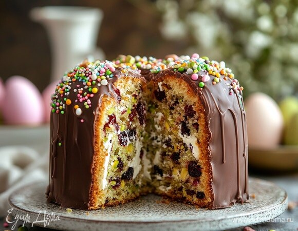 Кулич с дубайским шоколадом и вишней