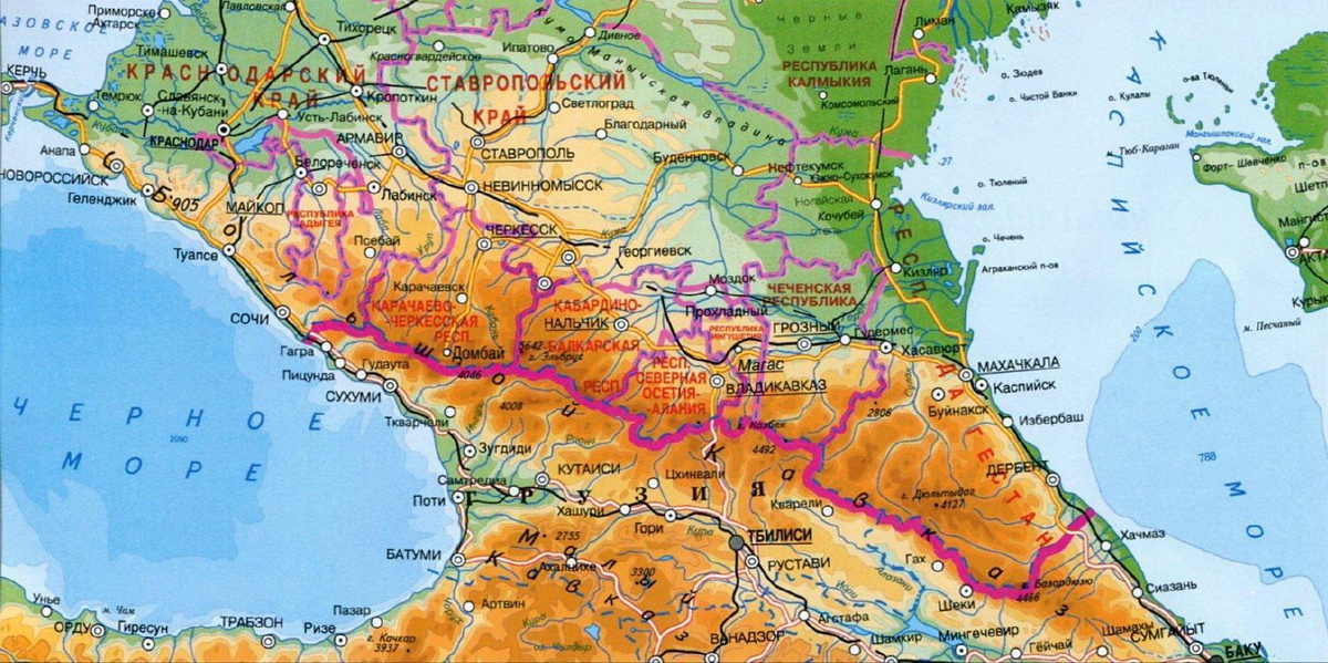Кавказ на карте