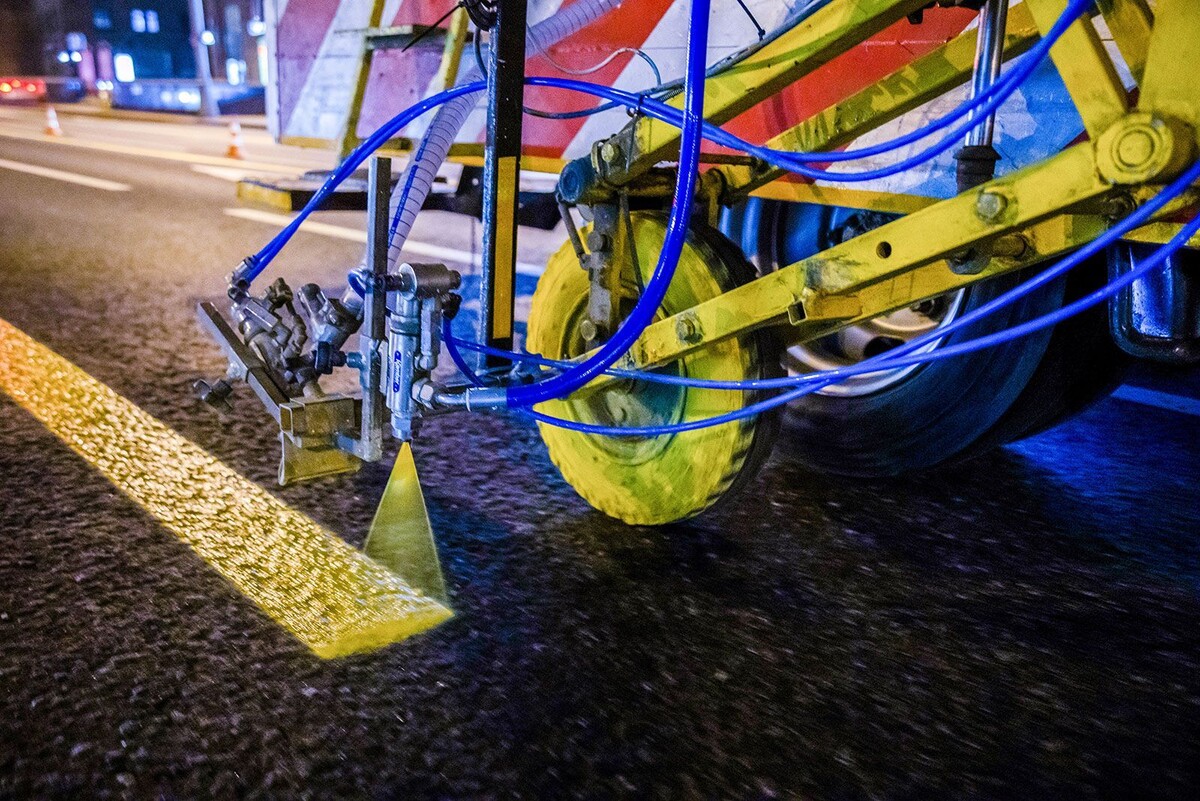    Временная разметка в центре Москвы: подготовка к репетициям и параду Победы