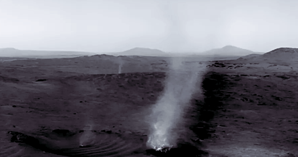 Вихрь на краю кратера Эзеро. Снимок аппарата Perseverance.