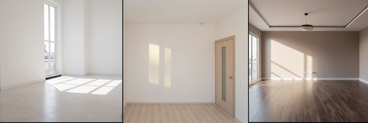 Слева направо: white box, базовая отделка, ремонт под ключ