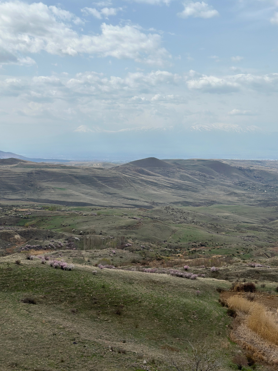Остановка по дороге в храм. Внизу цветет миндаль