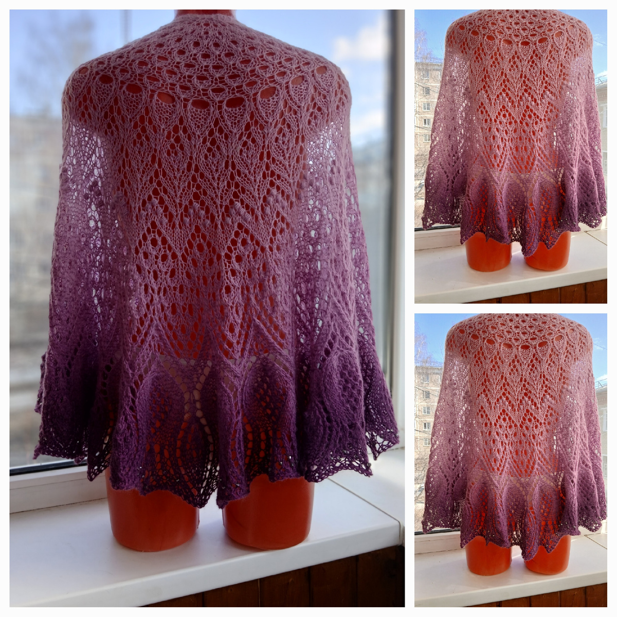 Март и апрель вязала шаль крючком 3 из пряжи ЯрнАрт роузгарден цвет 303 ) вес мотка 250 гр= 1000 м) хлопок 100%