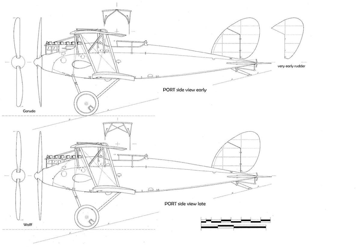 схемы штурмовиков Halberstadt CL.II, виды сбоку слева. Чертеж flyingmachines.ru