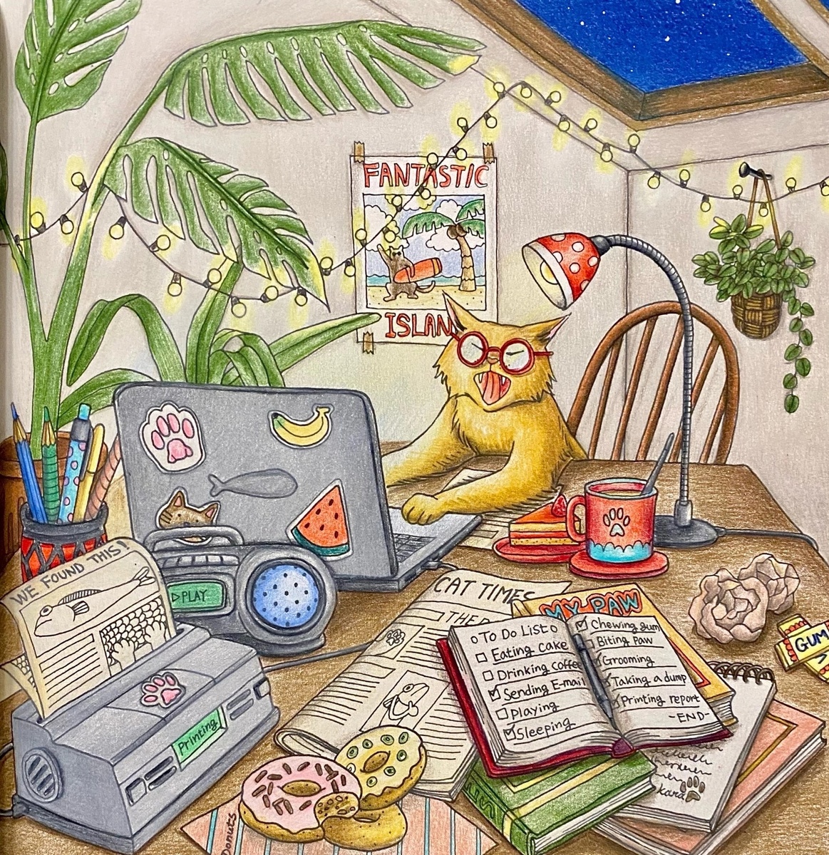 Иллюстрация из раскраски Grace J "Cat Coloring Theraphy"