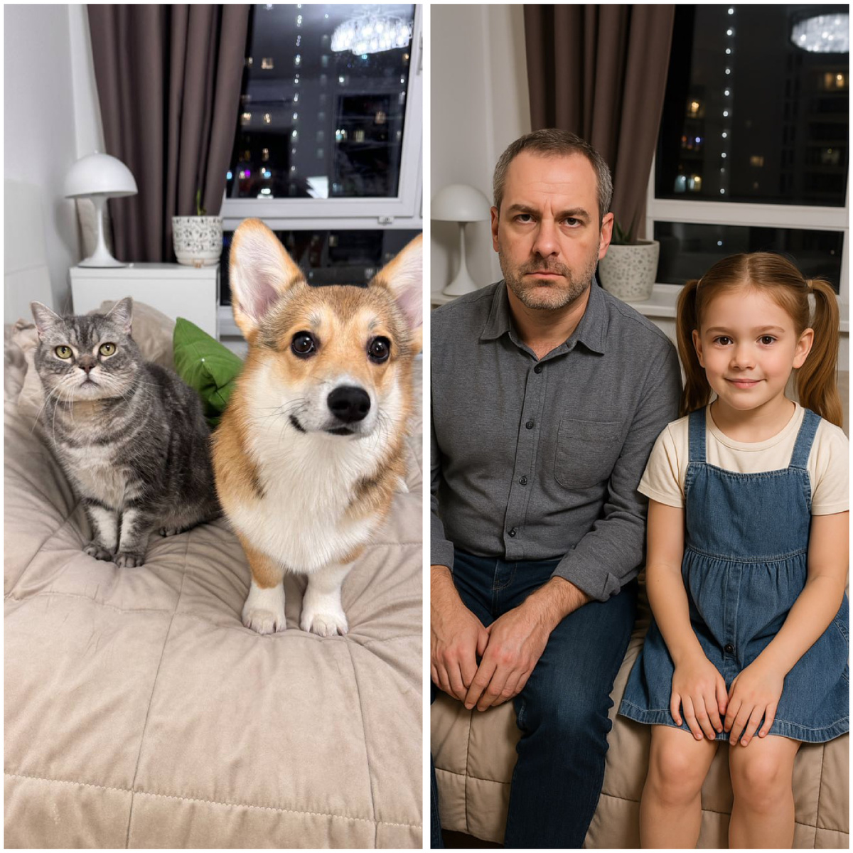 Слева Бэнни и Твикси , справа Бэнни и Твикси в человеческом обличии, изображено создано с помощью нейросети