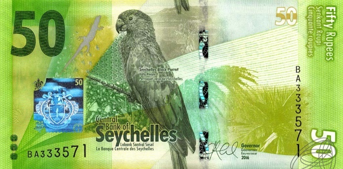 Попугай-ваза, сейшельская рупия, 50 рупий, 2016г.
