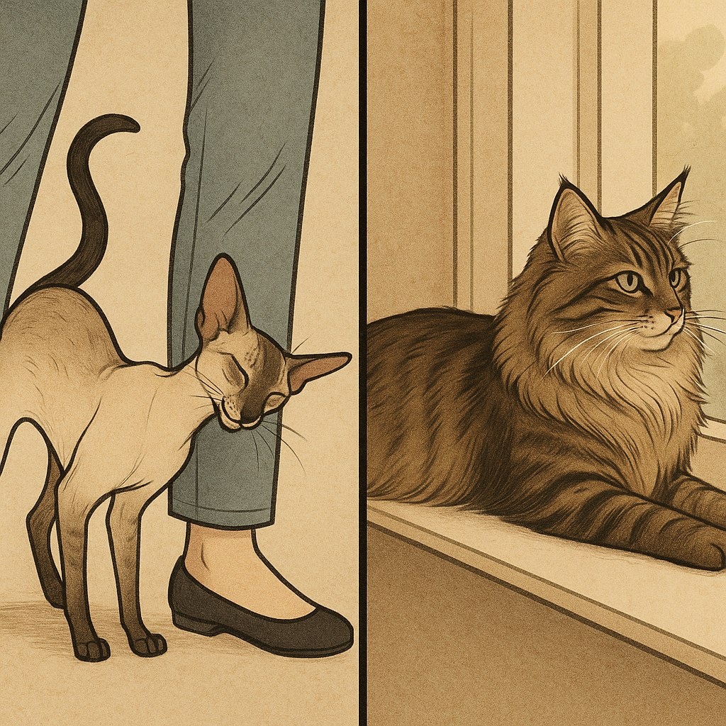 Две модели поведения: одна ищет контакта, другая наслаждается моментом уединения.