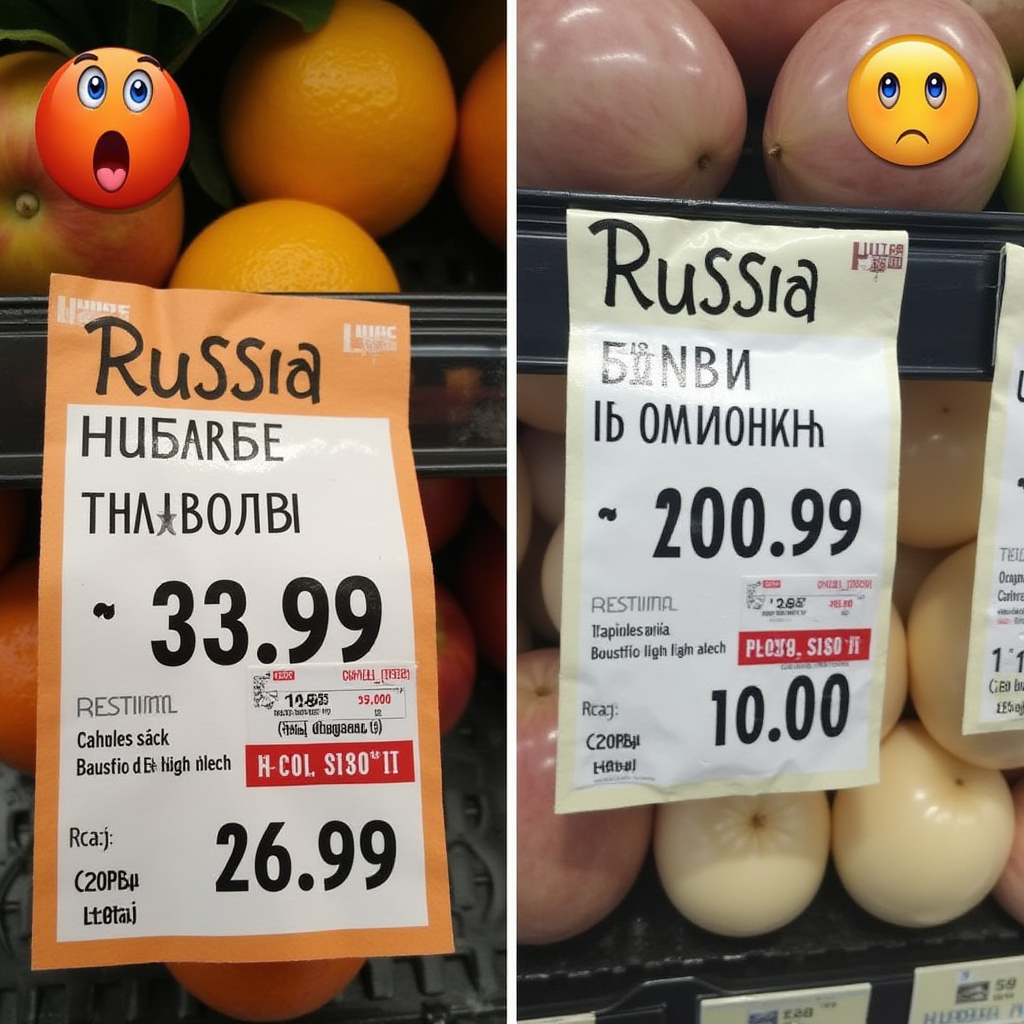 Коллаж из двух снимков: слева — ценник из венгерского супермаркета (желательно с красивыми фруктами, мясом или сыром, на фоне — HUF, 
венгерская валюта), справа — типичный российский ценник на такие же товары. Можно добавить реакцию автора — удивлённое лицо или смайлик 
с «😲». Заголовок поверх: «Венгрия или Россия — кто кого по ценам?».