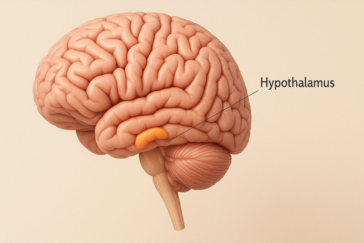    Примерное расположение гипоталамуса в мозге человека
