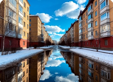Городская весна. Изображение сгенерировано при помощи сервиса Яндекс.