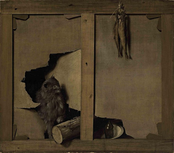 Louis Leopold Boilly (1761-1845) A Trompe-l'Oeil With A Cat And A Wooden Log Through A Canvas (85 x 96 cm)