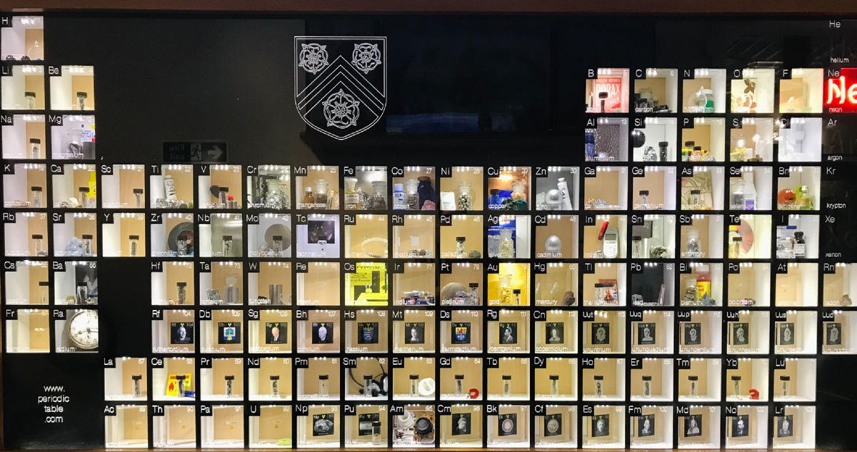 Таблица Менделеева в Винчестерском колледже. Каждое “окошко” — как мини-музей. Фотография из личного архива. 
