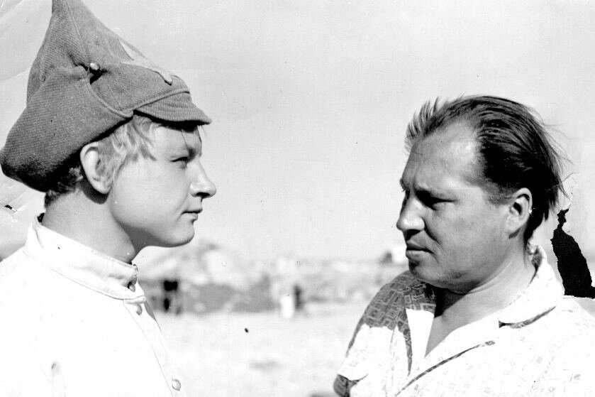 Михаил Кононов и Виталий Мельников на съёмках фильма "Начальник Чукотки" (1966).