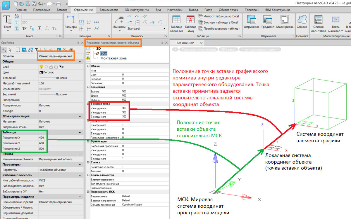 Рис. 1. Расположение систем координат объекта