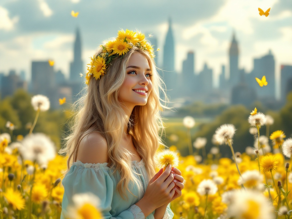 Одуванчики расцветают в Изумрудном Городе. / ИИ-арт Иванова Надежда.