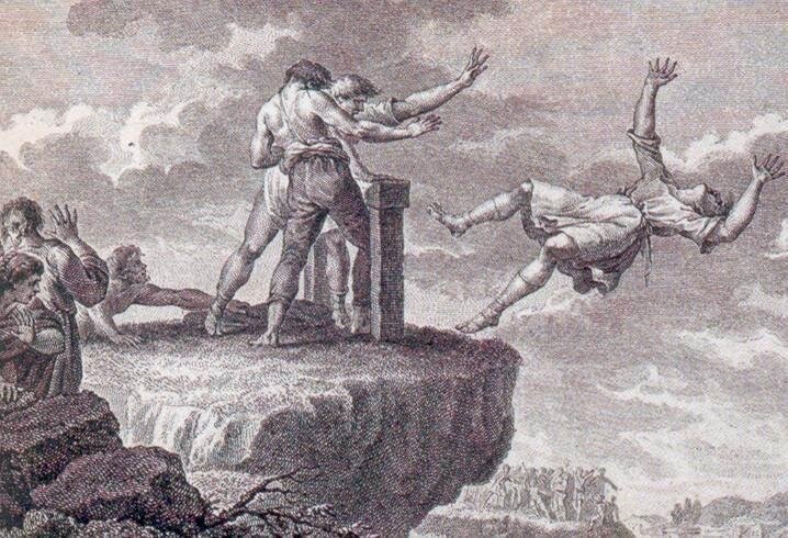 Сброс со скалы человека совершившего преступление 