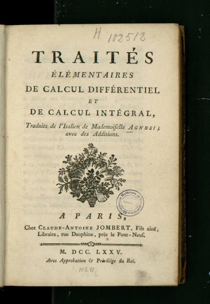 Рис. 2. Учебник М. Аньези Traités élémentaires de calcul différentiel et de calcul intégral. Paris (1775)