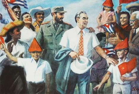 Великая дружба кубенского и советского народов. Ф. Кастро и Л. И. Брежнев. Фото из интернета