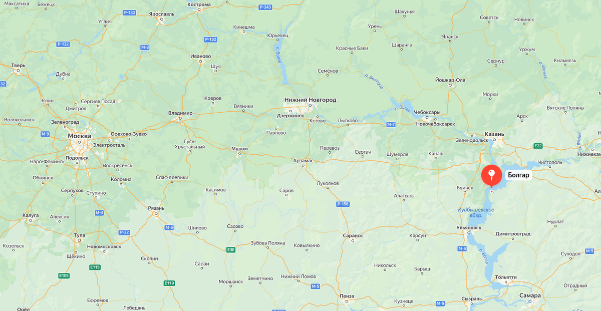 Расположение города Болгар на карте