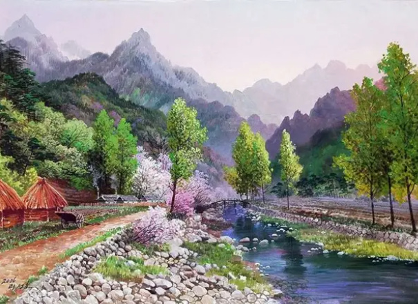 Ли Сонхо (리성호), р.1960, КНДР. Родной ручей Хянсанчхон (고향산천), 2006, холст, акрил, 93х63 смИсточник изображения : liveinternet.ru› и Яндекс картинка.