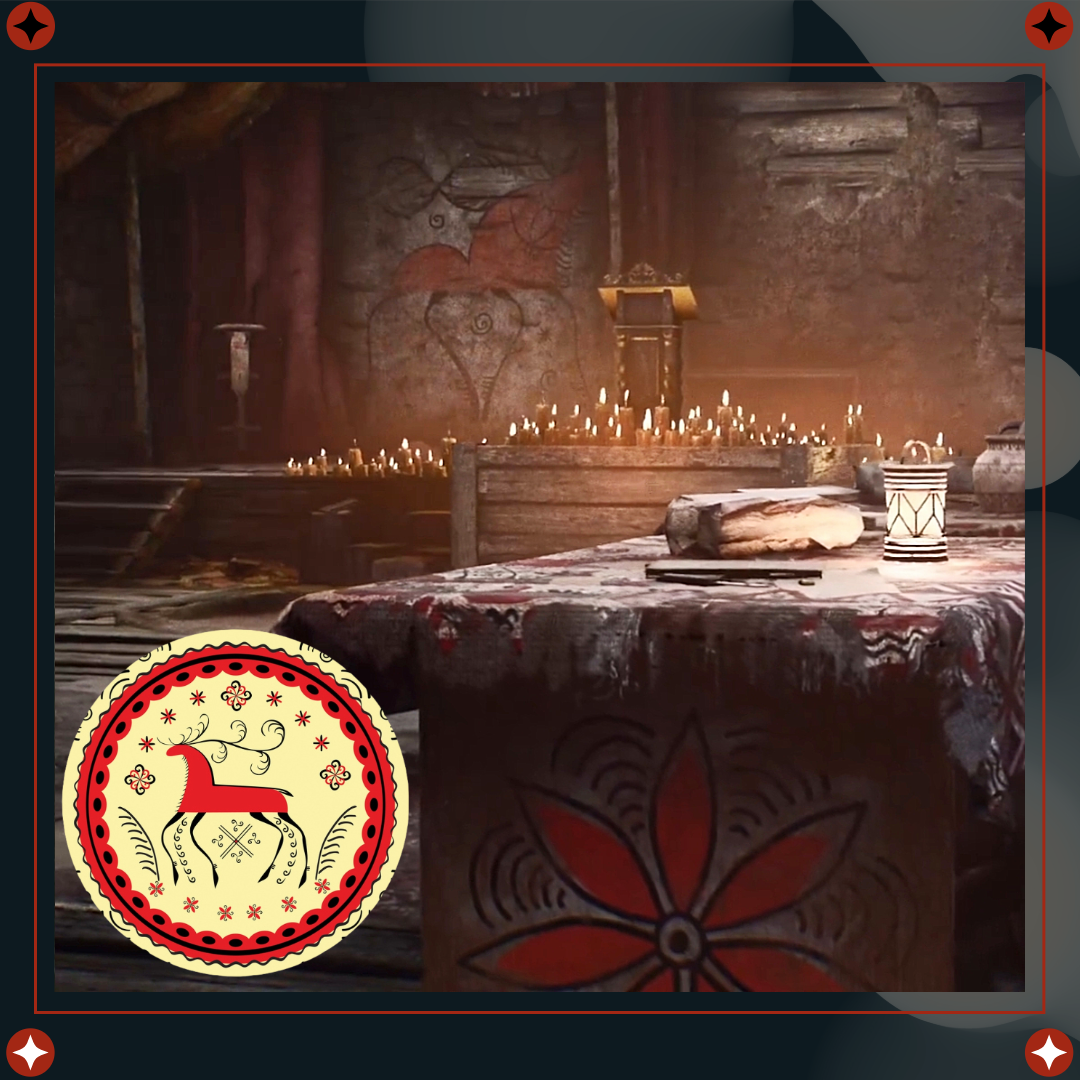 PIONER (скриншот из игры) и мезенская роспись (из публичных источников)