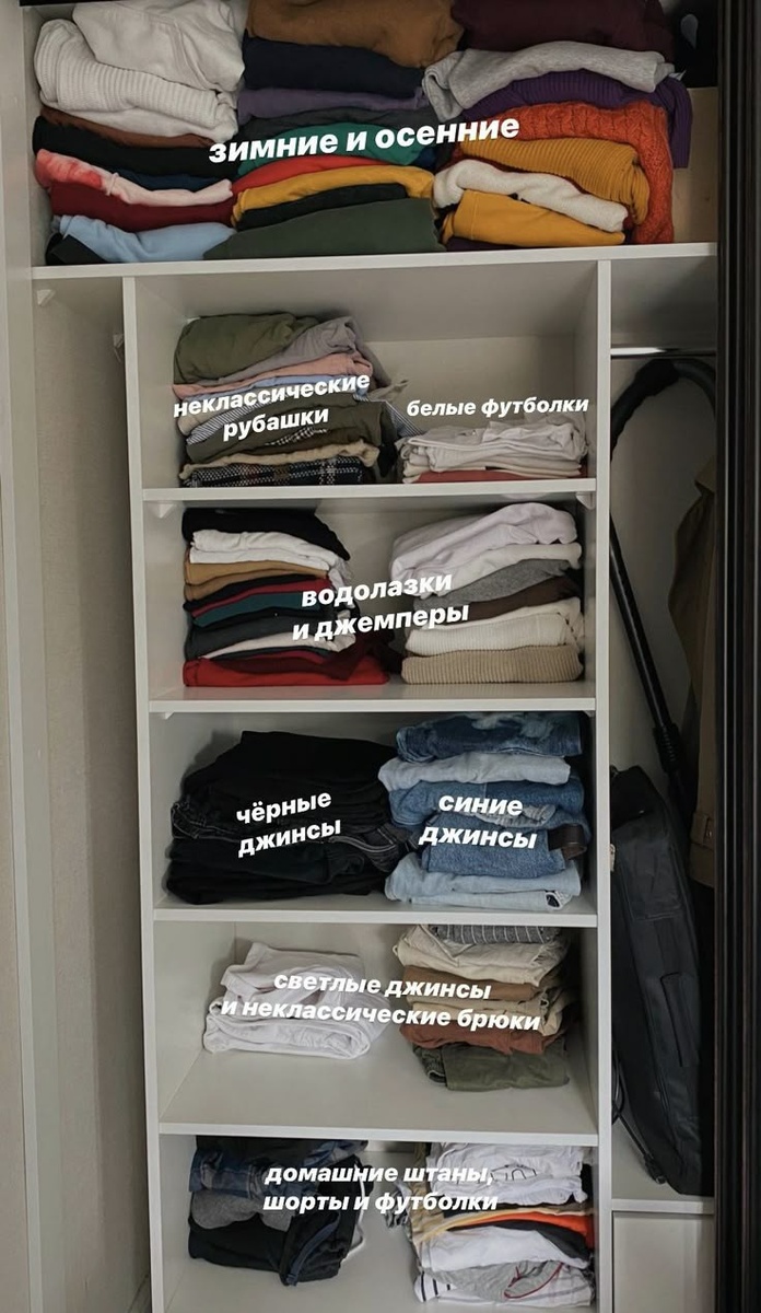 Когда в шкафу порядок, то сразу понимаешь, что у тебя есть, что ещё можно докупить и какие образы можно составить со всеми вещами.