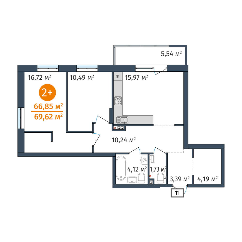 2-комнатная квартира в ЖК ДОК в Тюмени
