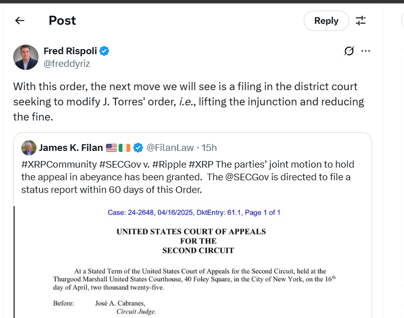 Напомним, судья Торрес вынесла постоянный запрет и наложила штраф на Ripple после того, как пришла к выводу, что компания нарушила федеральные законы о ценных бумагах, продавая XRP институциональным клиентам.