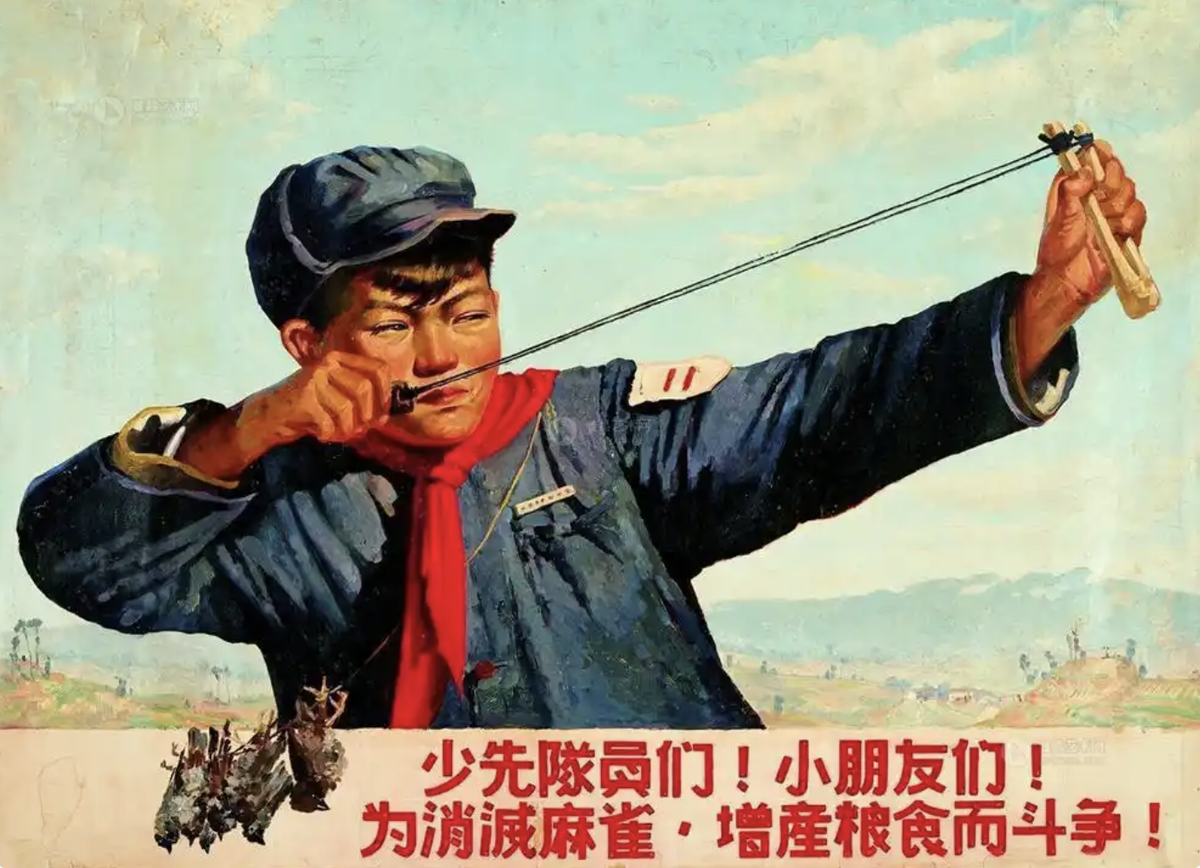 Агитплакат кампании «Четыре вредителя». Источник: скриншот baijiahao.baidu.com