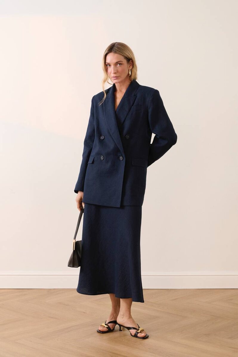 Жакет и юбка из премиального льна, глубокий синий