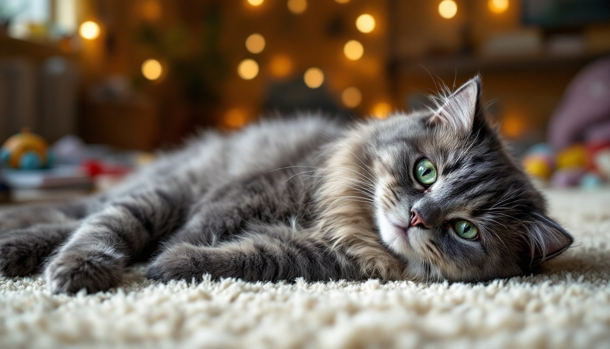 Кошка любит тепло и мягкие ковры