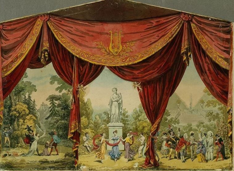 Эскиз портального занавеса для Большого (Каменного) театра в Санкт-Петербурге. Художник А. А. Роллер. 1830-е гг. Из фондов СПбГМТМИ.