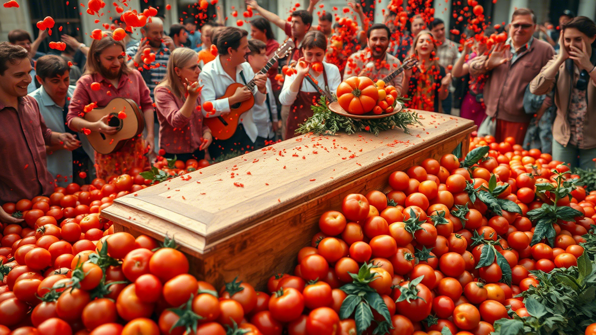 помидорные похороны с гробом и музыкой