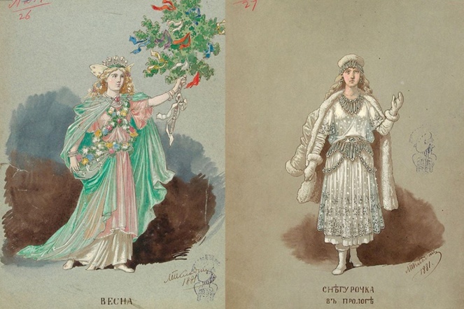 Михаил Клодт. Эскизы костюмов Весны и Снегурочки, 1881-1882