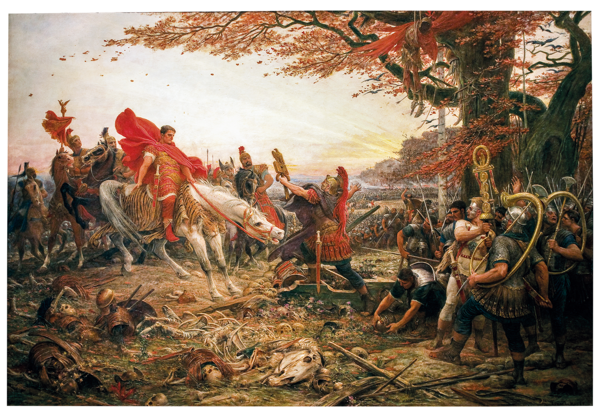 РАЗГРОМ ТЕВТОБУРГЦА Германик приказывает извлечь останки римских солдат и знамена легионов, уничтоженных Арминием и его людьми в Тевтобургском лесу, чтобы достойно их похоронить.