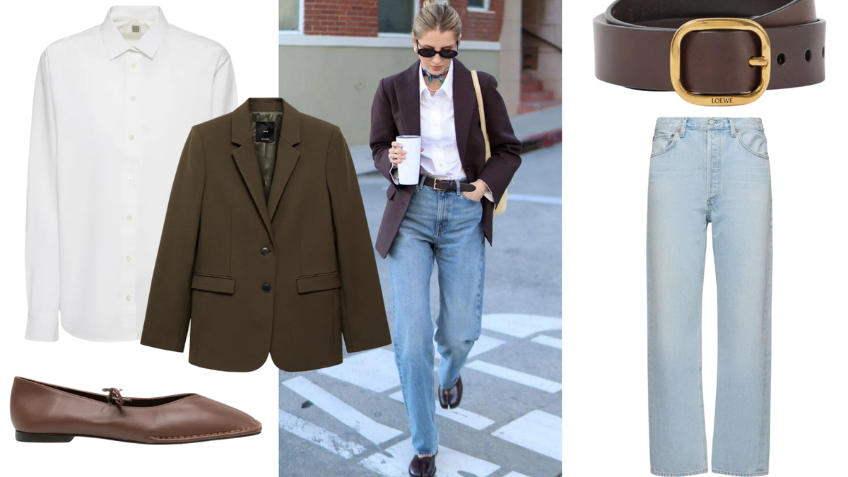 Рубашка + прямые джинсы + жакет