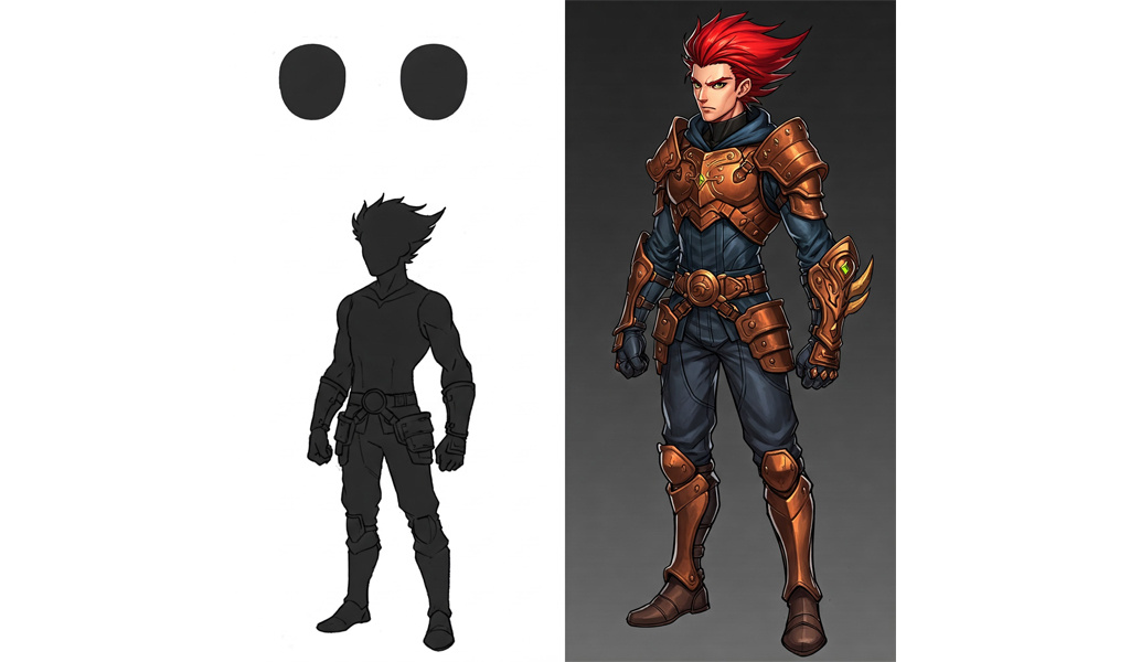 Сравнение placeholder-графики и финального спрайта персонажа