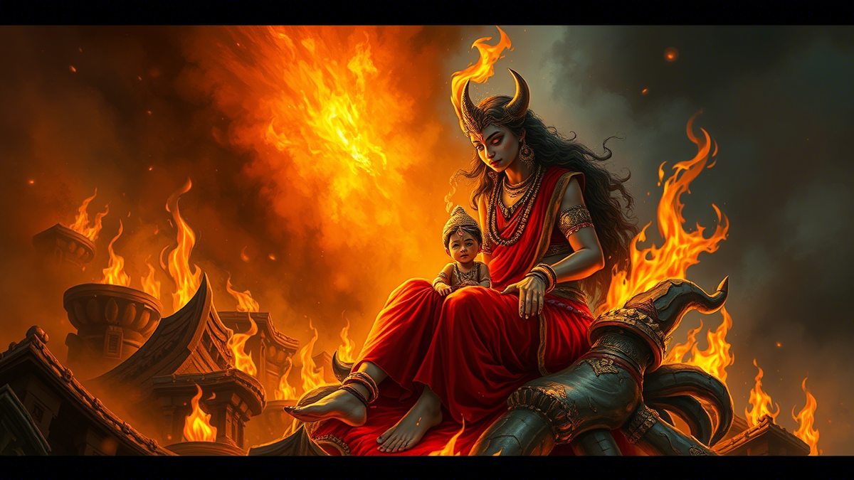 магия Холики не сработала, и она сгорела, а Прахлад остался невредим