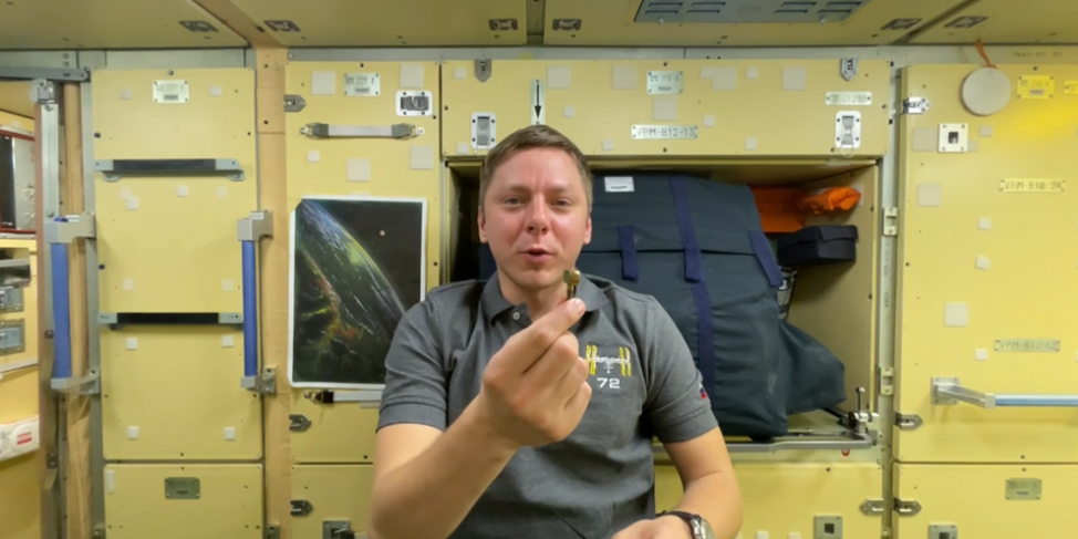 Кирилл Песков проводит видеосеанс для школьников по образовательной программе. Фото: Роскосмос