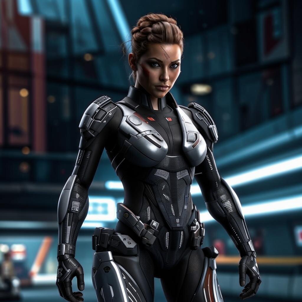 Генеративный вариант девушки в костюме по мотивам Crysis.