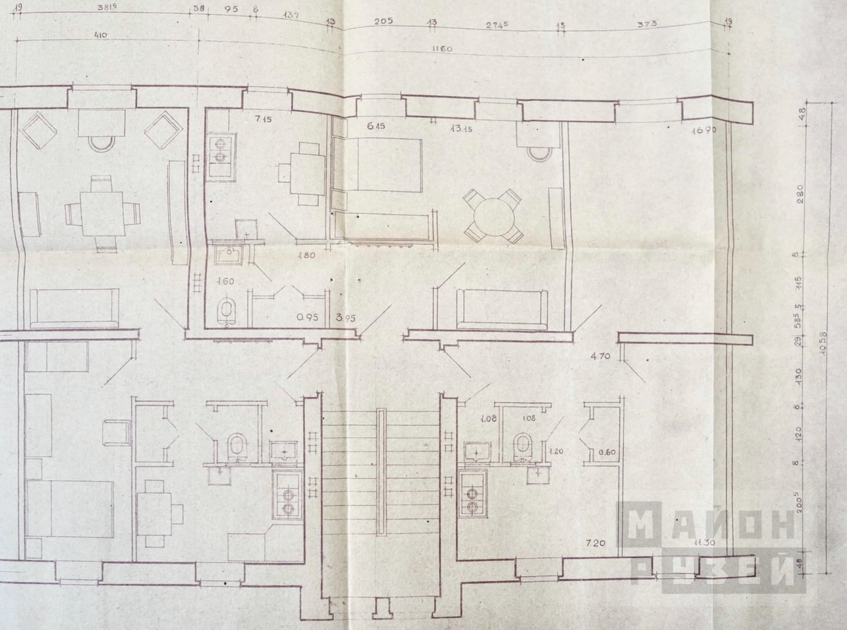 План типовой секции жилого дома поселка Военморстроя. Из архива Музея районов Измайлово и Соколиная Гора.